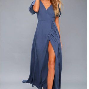 Lulu's "Heart of Gold Denim Blue Wrap Maxi Dress"